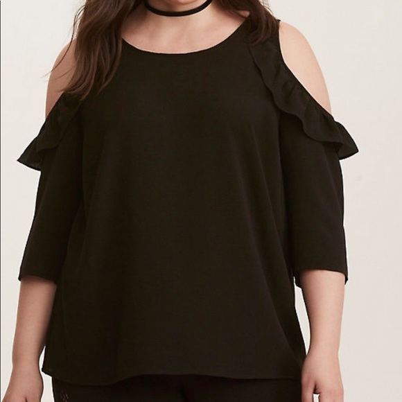 Torrid | RUFFLED COLD SHOULDER BLOUSE - Picture 1 of 2